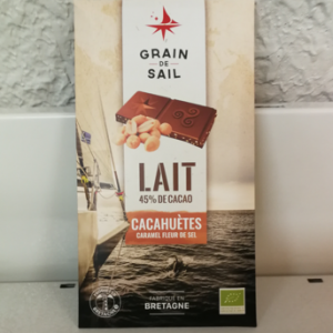 CHOCOLAT LAIT CACAHUETES CARAMEL ET FLEUR DE SEL 100G BIO